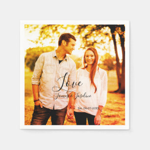 Love photo add name est. Date year wedding couple Napkin
