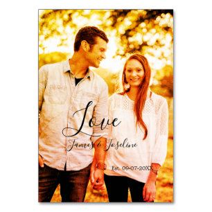 Love photo add name est. Date year wedding couple Table Number