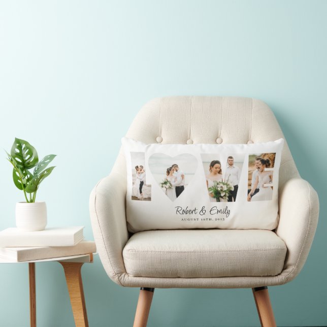Love Photo Collage 4 Photos Anniversary Gift Lumba Lumbar Cushion (Chair)