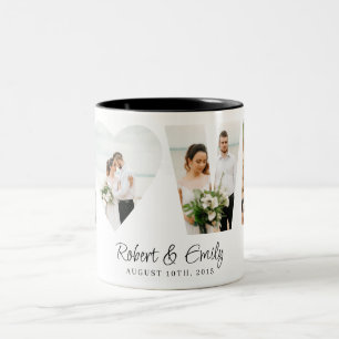 Love Photo Collage 4 Photos Anniversary Gift Two-Tone Coffee Mug