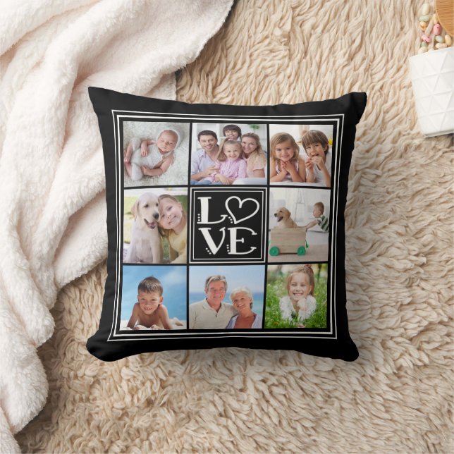 LOVE Photo Collage Editable Black Cushion (Blanket)