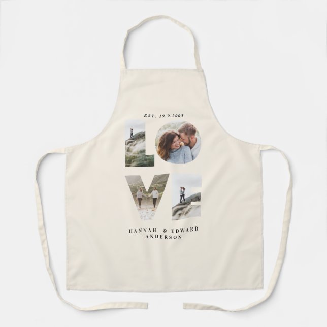 Love photo collage modern cream personalised apron (Front)