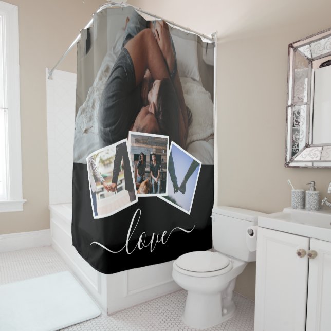 Love Photo Collage Personalised 4 Photo Template Shower Curtain (In Situ)