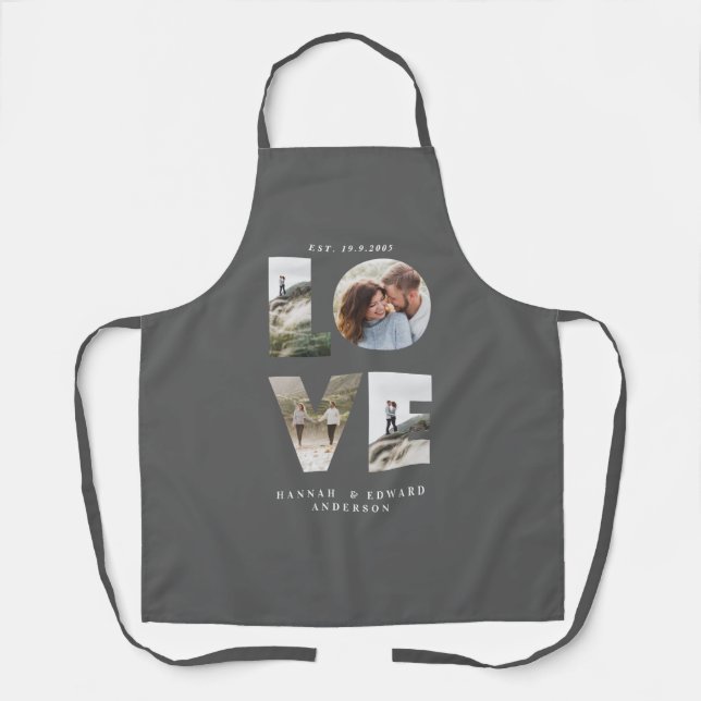 Love photo collage simple modern personalised grey apron (Front)