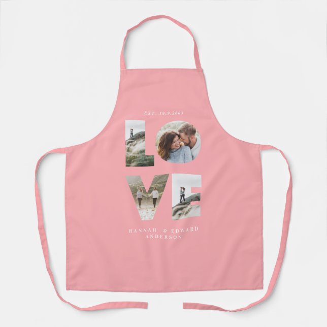 Love photo collage simple modern personalised pink apron (Front)