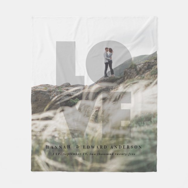 Love photo elegant modern personalised gift fleece blanket (Front)
