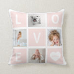 Love Photo Grid and Heart | Blush Pink Cushion<br><div class="desc">This stylish and trendy pillow features blush pink squares with the word "love" spelled out in them,  and a white heart with your name,  along with a photo grid featuring four of your favourite photos.</div>