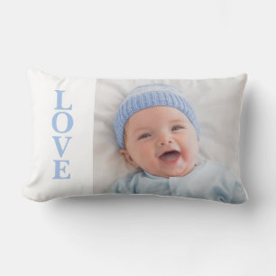 Love Photo Keepsake Blue Typography Lumbar Cushion