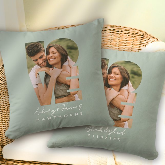 Love Photo Simple Modern Personalised Gift Green Cushion (Creator Uploaded)