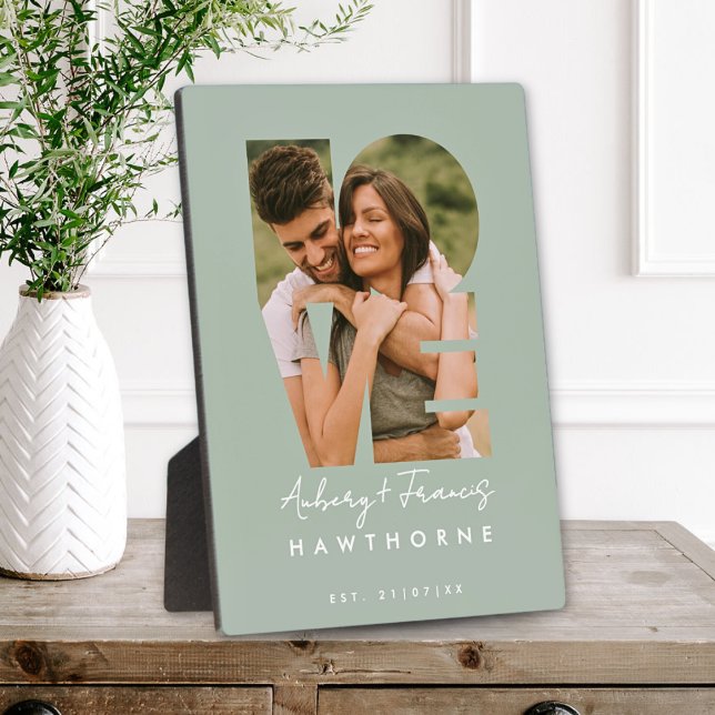 Love Photo Simple Modern Personalised Gift Green Plaque (Creator Uploaded)