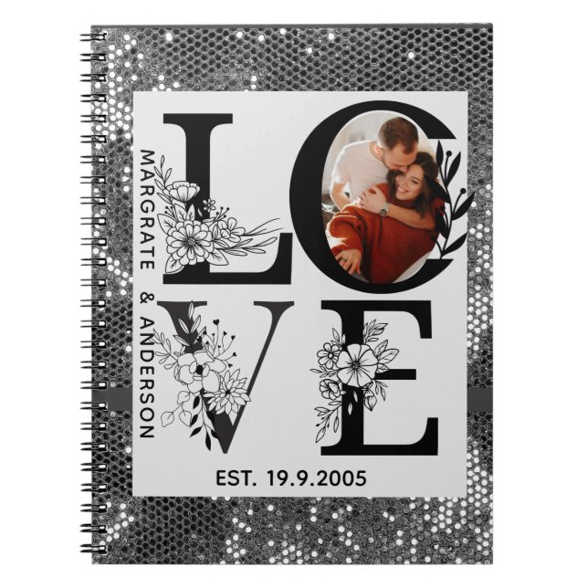 Love photo simple modern personalised gift silver notebook (Front)