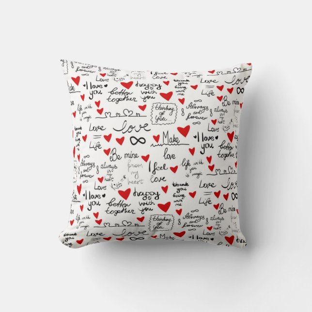 Love phrases, doodle hearts, valentines pattern. cushion (Front)