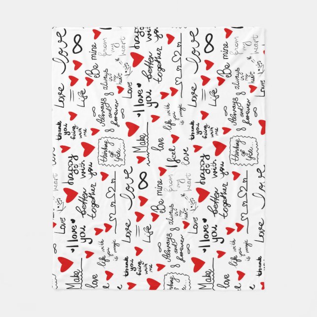 Love phrases, doodle hearts, valentines pattern. fleece blanket (Front)