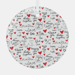 Love phrases, doodle hearts, valentines pattern. glass tree decoration