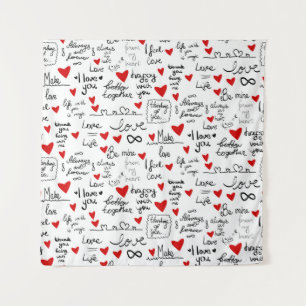Love phrases, doodle hearts, valentines pattern. tapestry