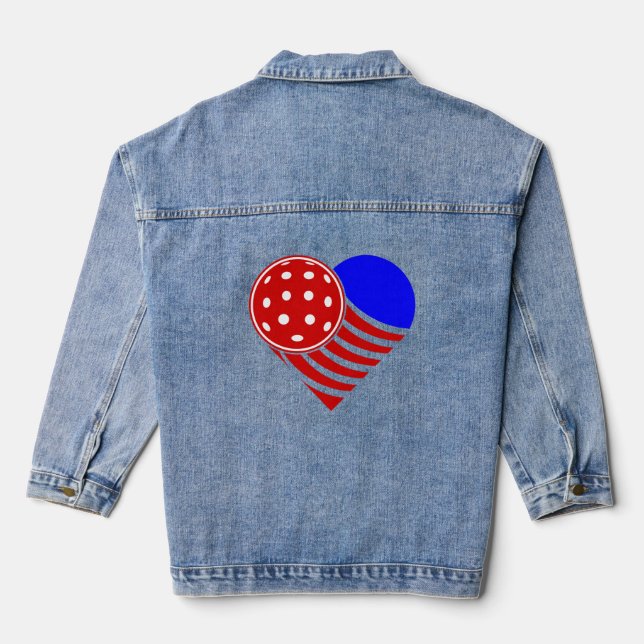 love pickleball heart denim jacket (Back)