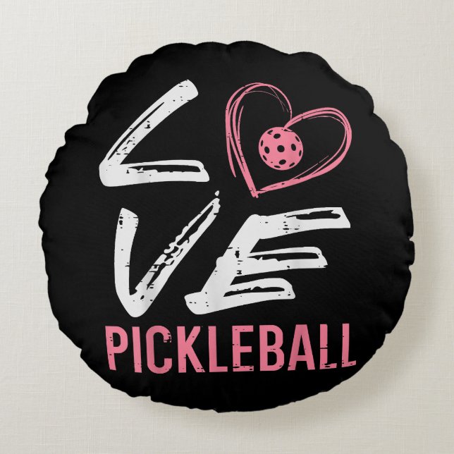 Love Pickleball Heart Pickle Ball Women Girls Kids Round Cushion (Front)