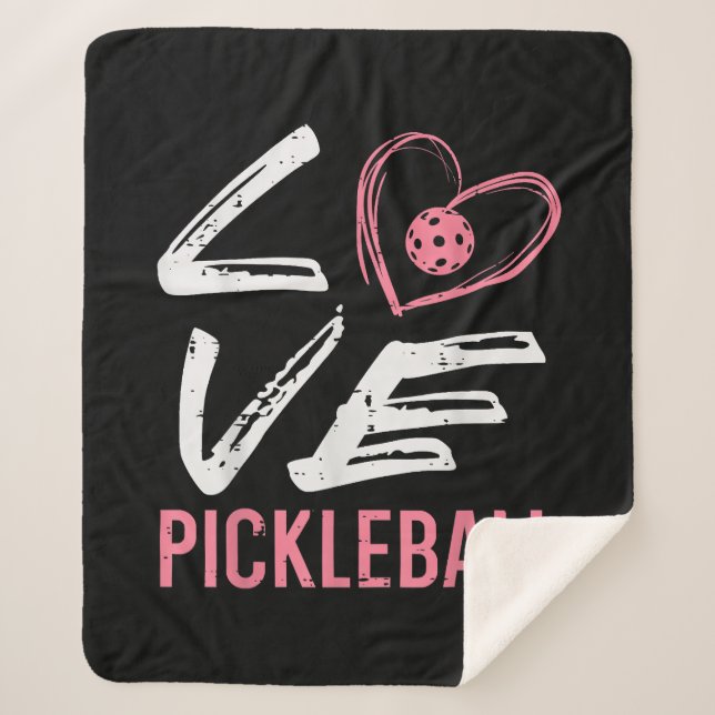 Love Pickleball Heart Pickle Ball Women Girls Kids Sherpa Blanket (Front)