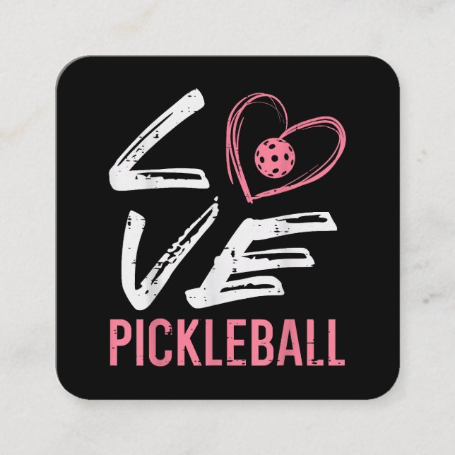 Love Pickleball Heart Pickle Ball Women Girls Kids Square Business Card (Front)