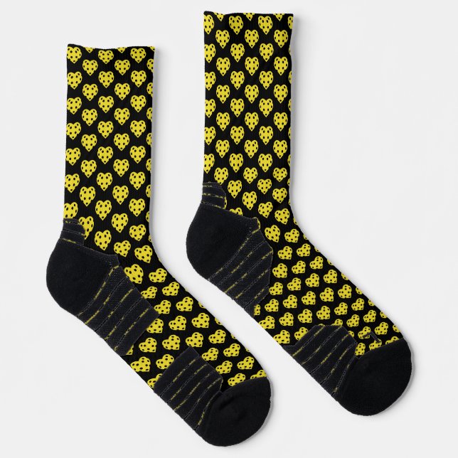 Love Pickleball Pattern Yellow Hearts Novelty Socks (Right)