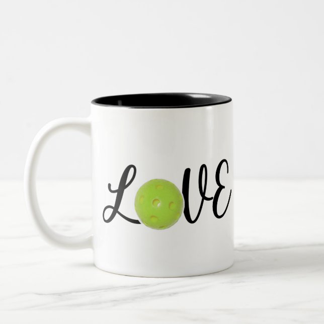 Love pickleball script Two-Tone coffee mug (Left)