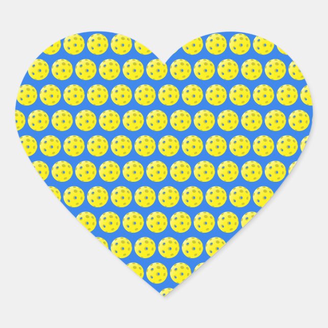 Love Pickleball Yellow on Blue Pickleball Print  Heart Sticker (Front)