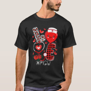 Love PICU Life Leopard Red Plaid Nursing Valentine T-Shirt