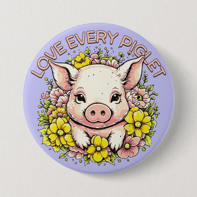 Love Pigs in Flowers 7.5 Cm Round Badge (Front)