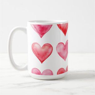 Love pink and red watercolor hearts pattern coffee mug