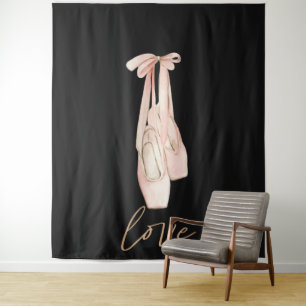 Love Pink Ballet Dance Studio Photo Black Backdrop Tapestry