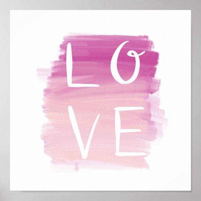 Love Pink Brush Modern Calligraphy Valentine Art Poster (Front)