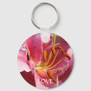 LOVE Pink Calla Lilies Flower key chain gift Flora