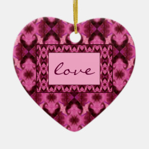 Love Pink Damask Ceramic Ornament