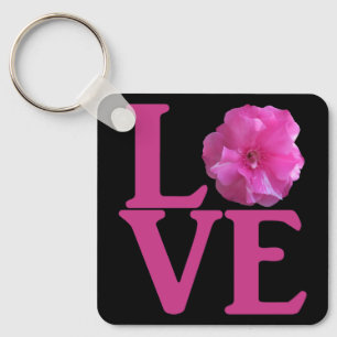 Love Pink Flower Classic Key Ring