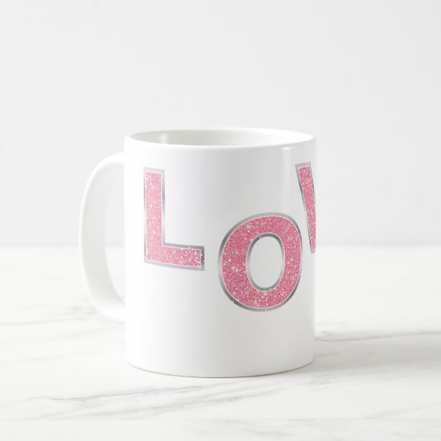 Love Pink Glitter Coffee Mug (Front Left)