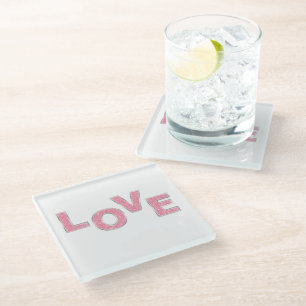 Love Pink Glitter Glass Coaster