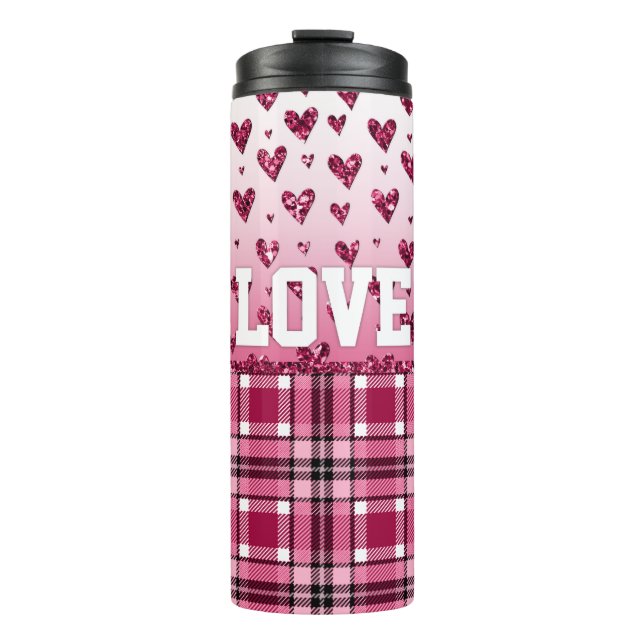 Love Pink Hearts Thermal Tumbler (Front)