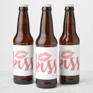 Love Pink Lipstick Kiss Wedding Bridal Shower Beer Bottle Label
