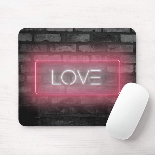 LOVE Pink Neon Sign Mouse Pad (With Mouse)