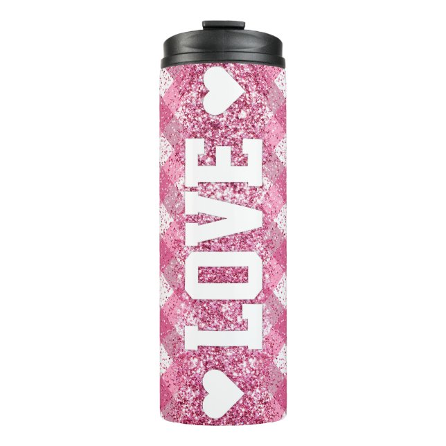 Love Pink Plaid  Thermal Tumbler (Front)