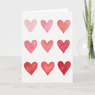 Love Pink Red Watercolor Hearts Card