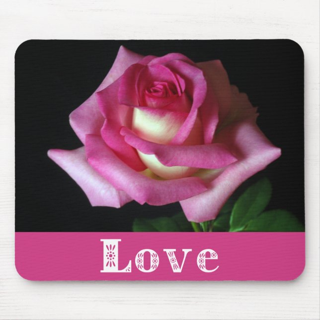 Love Pink Rose Floral Mouse Pad (Front)