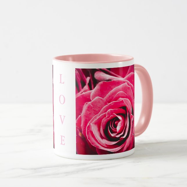 Love Pink Roses 11oz Two-Tone Mug Pink (Front Right)