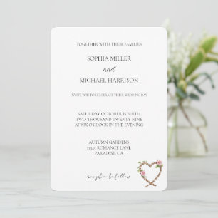 Love Pink Roses Floral Western Heart Wedding Invitation