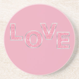 Love Pink Silver Glitter Coaster