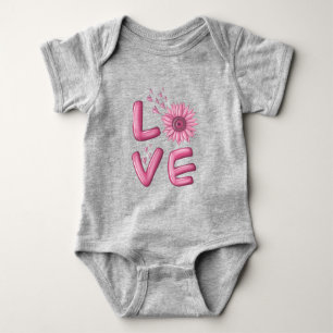 Love Pink Sunflower  Baby Bodysuit