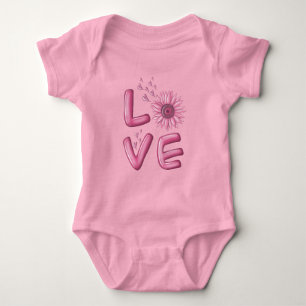 Love Pink Sunflower  Baby Bodysuit