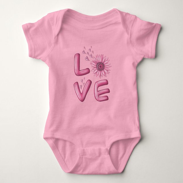 Love Pink Sunflower  Baby Bodysuit (Front)