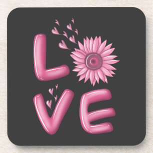 Love Pink Sunflower   Coaster