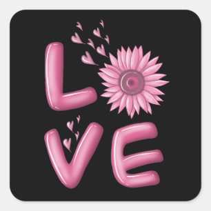Love Pink Sunflower Square Sticker
